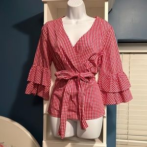 Red and white checked blouse